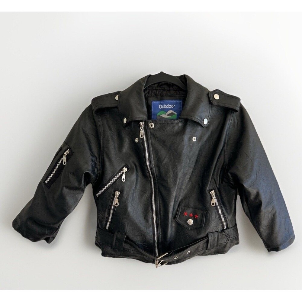 Vintage Kids USA Eagle Genuine Leather Biker Jacket Size 7t
